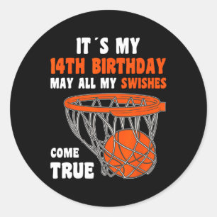Sticker Rond 14 Ans Joyeux 14e anniversaire Basketball 14e bi