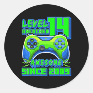 Sticker Rond 14 Déverrouillé Awesome 2009 jeu vidéo 14e anniver