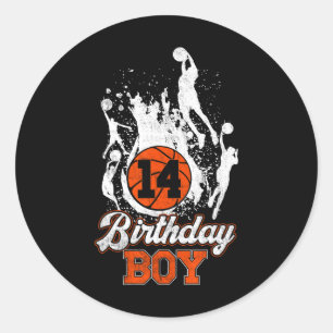 Sticker Rond 14e anniversaire de basket-ball thème Anniversaire