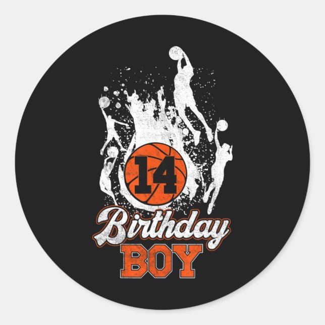 Sticker Rond 14e anniversaire de basket-ball thème Anniversaire (Devant)