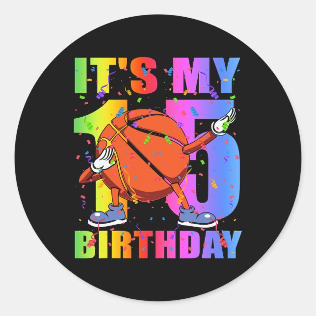 Sticker Rond 15 ans 15e Basketball Anniversaire Thème B (Devant)
