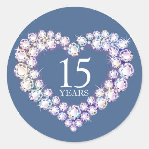 Sticker Rond 15 ans cristal anniversaire coeur bleu