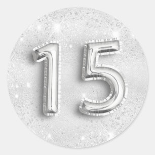 Sticker Rond 15e anniversaire argent parties scintillant numéro