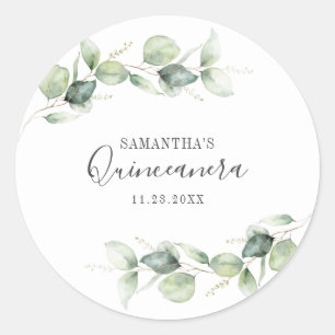 Sticker Rond 15e anniversaire Eucalyptus Verdure Quinceanera