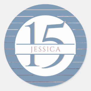 Sticker Rond 15e anniversaire (ou autre), bleu et or rose