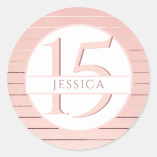 Sticker Rond 15e anniversaire (ou autre) , Rayures en or rose
