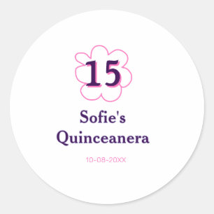 Sticker Rond 15e anniversaire quinceanera heureux date rose vio