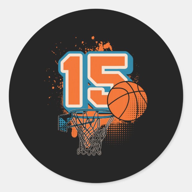 Sticker Rond 15th Birthday Boy Sketll Player Sketll 15 Years Ol (Devant)