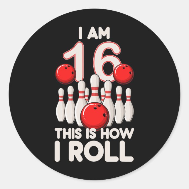 Sticker Rond 16 ans Old Bowling Party 16e anniversaire est comm (Devant)