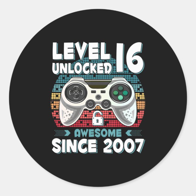 Sticker Rond 16ans Anniversaire Fils garçon Jeu amusant 16e 16  (Devant)