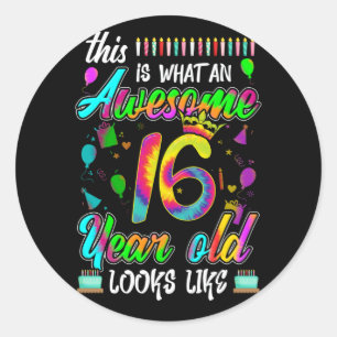 Sticker Rond 16e anniversaire Awesome 16 ans il semble