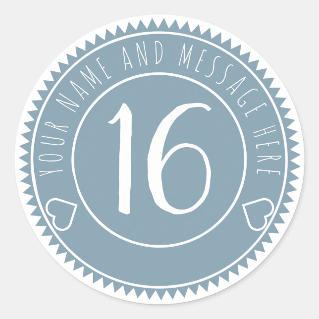 Sticker Rond 16e anniversaire Cool de fête Blue Pastel Classic (Devant)