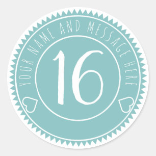 Sticker Rond 16e anniversaire Cool de fête Blue Pastel Classic