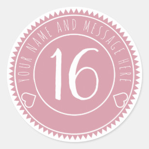 Sticker Rond 16e anniversaire Cool Pink Pastel Classic