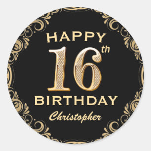 Sticker Rond 16e anniversaire de la Parties scintillant Noir et