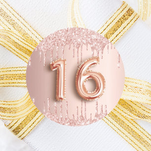 Sticker Rond 16e anniversaire douce 16 blush rose parties scint