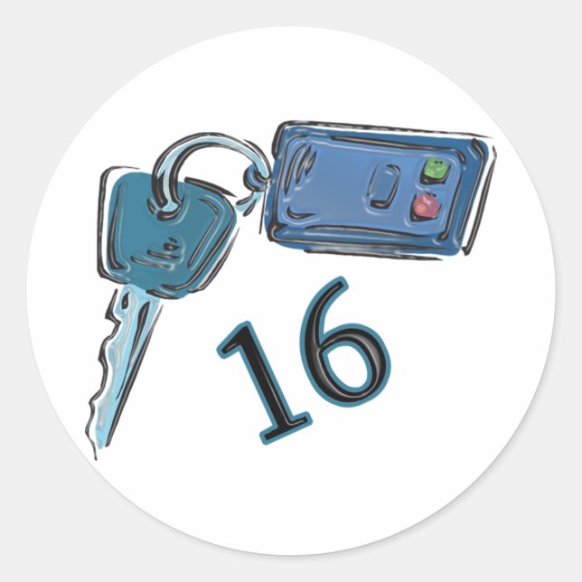 Sticker Rond 16e anniversaire Keys cadeaux (Devant)