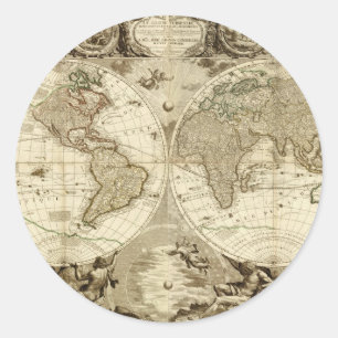 Sticker Rond 1708 World Map by Jean Baptiste Nolin