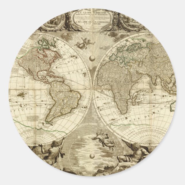 Sticker Rond 1708 World Map by Jean Baptiste Nolin (Devant)
