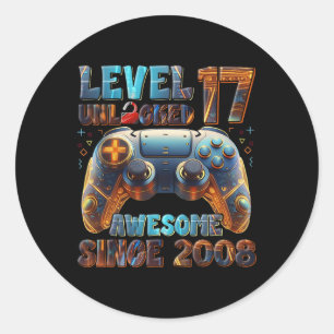 Sticker Rond 17e Anniversaire Joueur Vidéo Garçon Awesome 2008