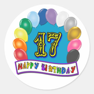Sticker Rond 17ème Cadeaux d'anniversaire avec la conception