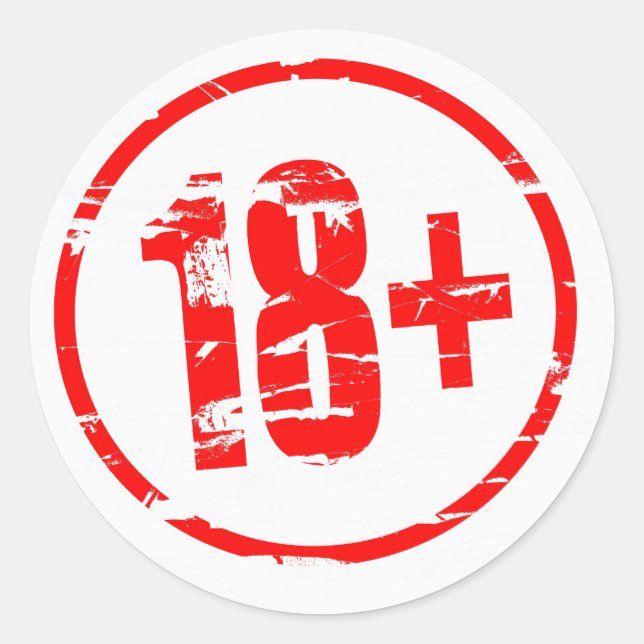 Sticker Rond 18+ effet tampon en caoutchouc rouge (Devant)