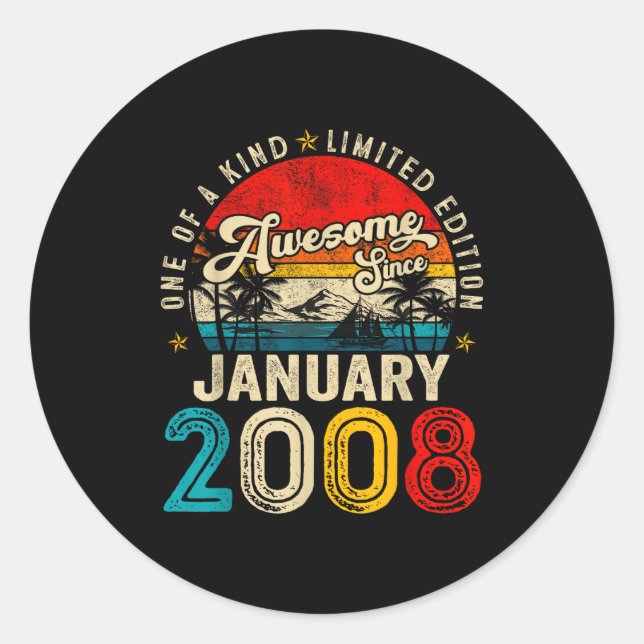 Sticker Rond 18 Years Old Awesome Since January 2008 18th Birth (Devant)