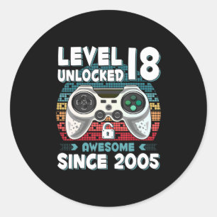 Sticker Rond 18ans Anniversaire Son garçon Amusant Gamer 18e 18
