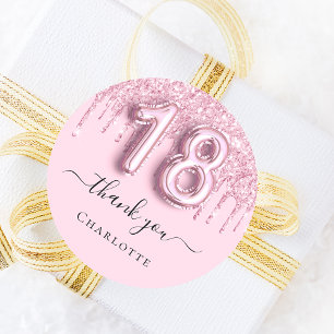Sticker Rond 18e anniversaire blush rose parties scintillant no