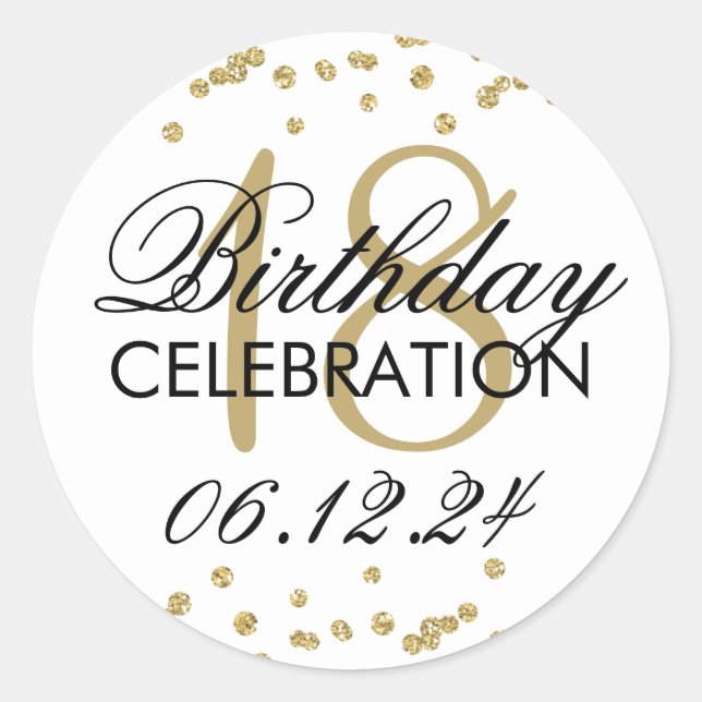 Sticker Rond 18e anniversaire Gold Faux Parties scintillant Con (Devant)