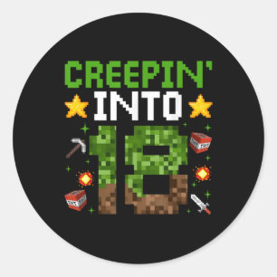 Sticker Rond 18e Anniversaire Joueur Pixel Creepin’ En 18 Vidéo