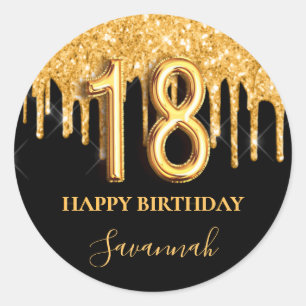 Sticker Rond 18e anniversaire parties scintillant en or noir ba