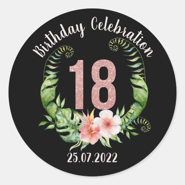 Sticker Rond 18e anniversaire rose parties scintillant or  text (Devant)