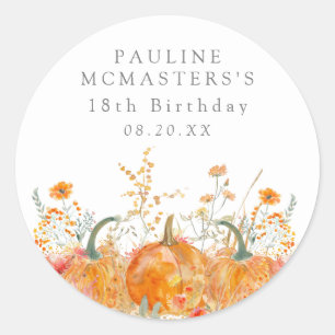 Sticker Rond 18e fête d'anniversaire Automne citrouille fleur s