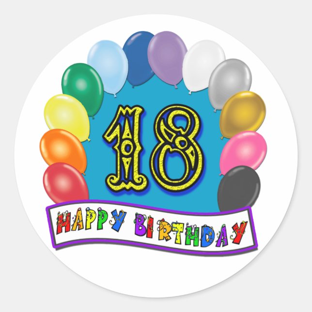 Sticker Rond 18ème Cadeaux d'anniversaire avec la conception (Devant)
