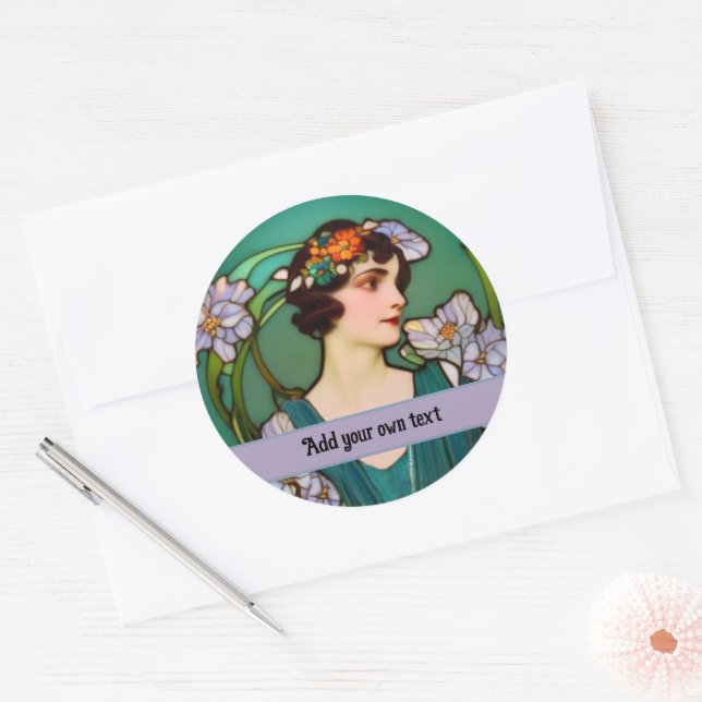 Sticker Rond 1920 Elégance - Portrait Art Nouveau - votre texte (Enveloppe)