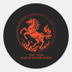 Sticker Rond 1966 2026 Année du Cheval de Feu 60e Anniversaire