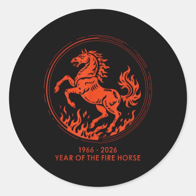 Sticker Rond 1966 2026 Année du Cheval de Feu 60e Anniversaire (Devant)