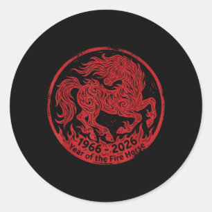 Sticker Rond 1966 2026 Année du Cheval de Feu 60e Anniversaire