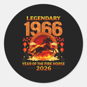 Sticker Rond 1966 Année du Cheval de Feu 60e Anniversaire Chino