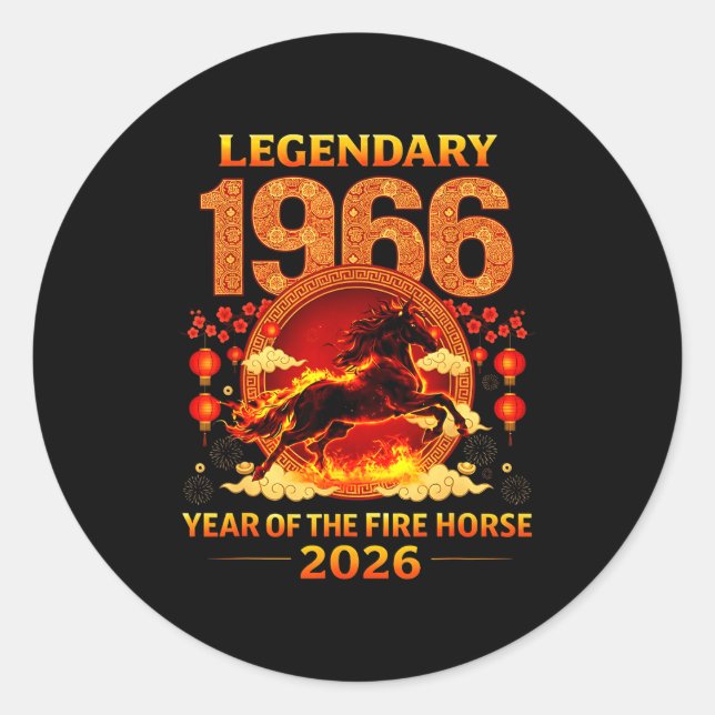 Sticker Rond 1966 Year Of The Fire Horse 60th Birthday Chinese  (Devant)