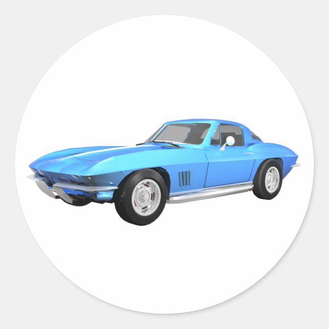 Sticker Rond 1967 Corvette Sports Car : Blue Finish : (Devant)