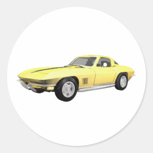 Sticker Rond 1967 Corvette Sports Car : Finition Jaune