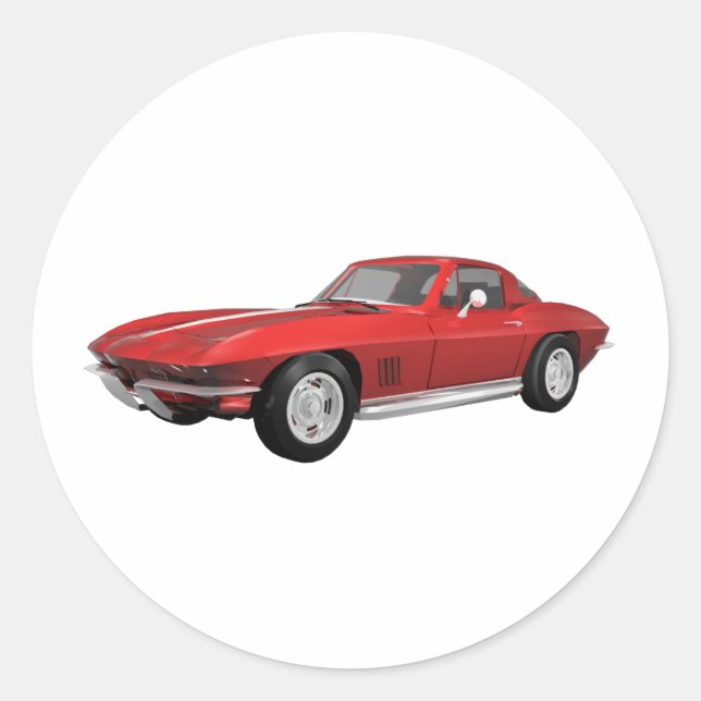 Sticker Rond 1967 Corvette : Voiture de sport : Rouge Finition  (Devant)