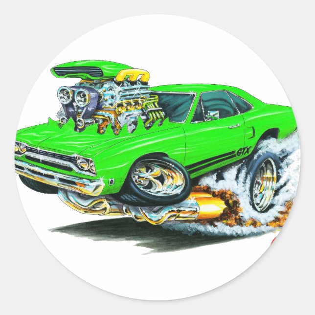 Sticker Rond 1968-69 Plymouth GTX Lime Car (Devant)