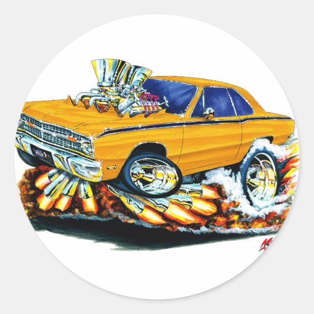 Sticker Rond 1968-71 Dodge Dart Orange Car (Devant)