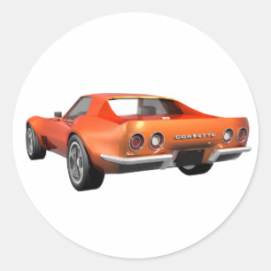 Sticker Rond 1970 Corvette Sports Car : Orange Finish :