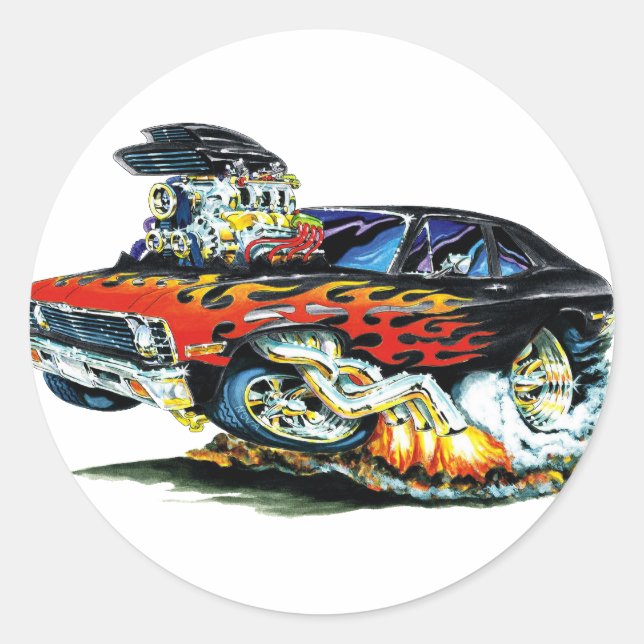 Sticker Rond 1971-1974 Flammes Nova Noir-Rouge (Devant)