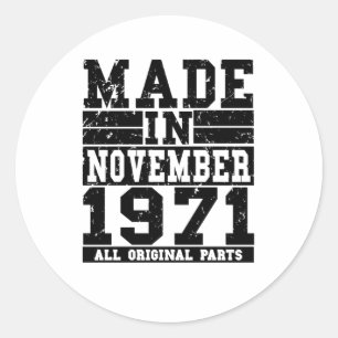 Sticker Rond 1971 Anniversaire Novembre Vintage Disant