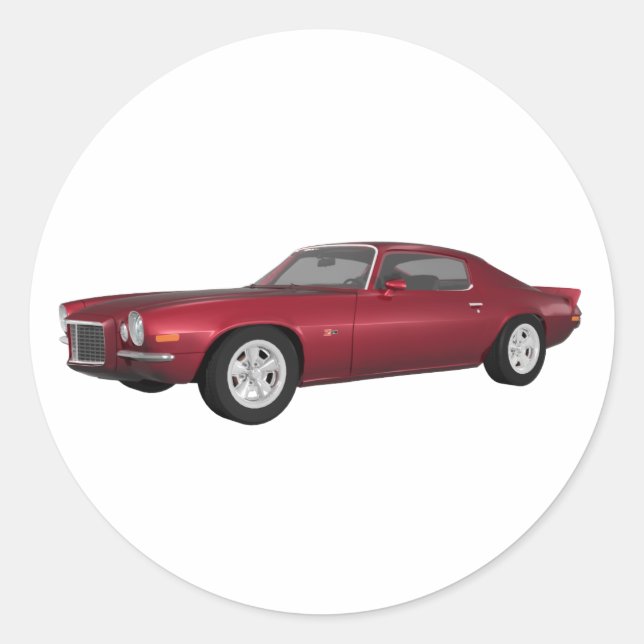 Sticker Rond 1972 Camaro : Muscle Car : Candy Apple Finish : (Devant)